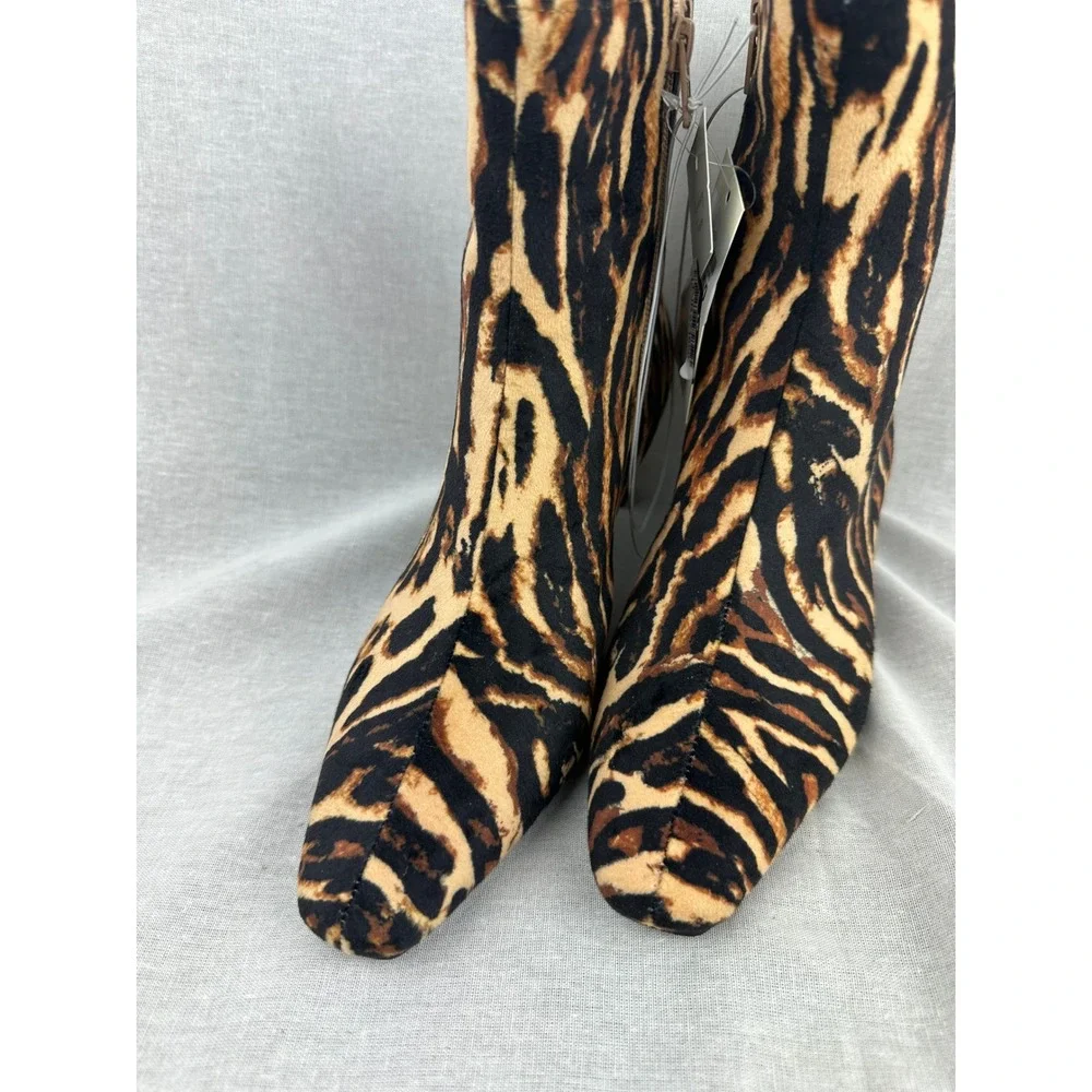 A New Day Womens Tiger Stripe Animal Print Ankle Boots Brown Black Size 6‎ NEW